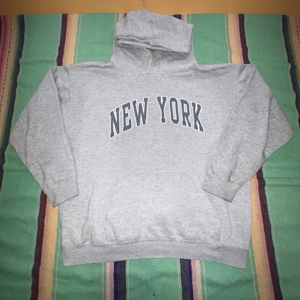 Brandy Melville Hoodie Womens One Size Gray New York Graphic Oversized Pullover